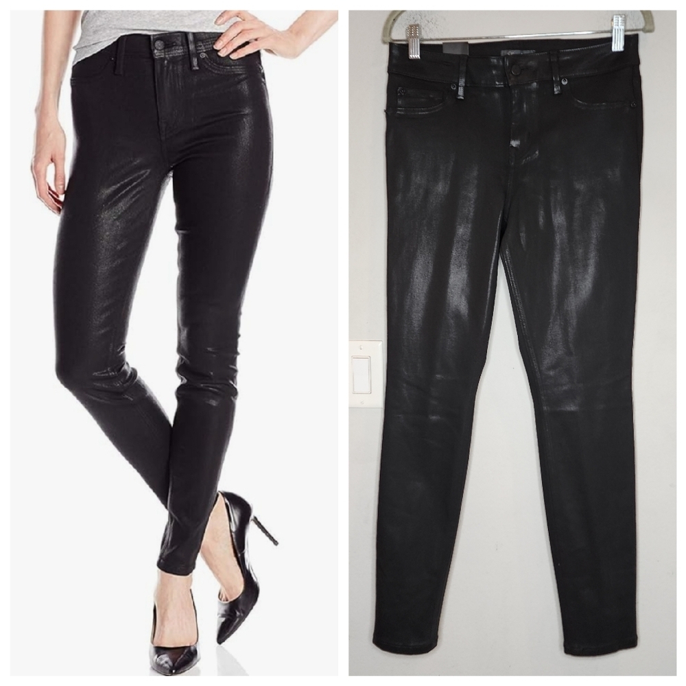 NWT Level 99 Black Coated Stretch Denim Skinny Jeans Size 29 Size 8‎